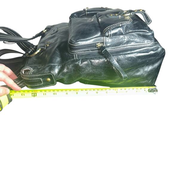 Joanel Black Leather Tote Bag with Front Pockets & Contrast Stitching - Picture 9 of 15